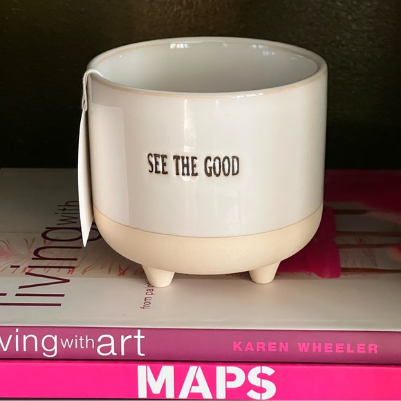 Other - SEE THE GOOD Ceramic Footed Planter Positive Affirmation Color Block White Ivory